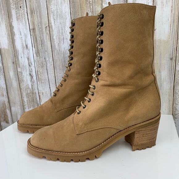 David Aaron Mid Calf Tan Nubuck Leather Lace Up Eyelet Heeled Boots 7 M Spain - Picture 6 of 11